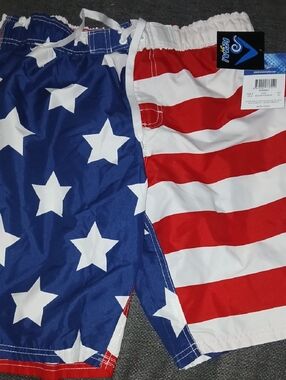 Kanu Surf Mens Red White & Blue Stars and Stripes Swim Shorts